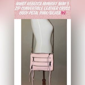 NWOT Rebecca Minkoff Mini 3 Zip Convertible Leather Cross Body Petal Pink/SLVR🎀